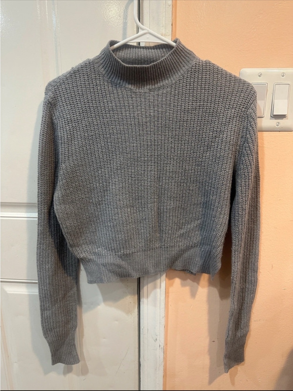UK2LA Grey Ribbed Mock Neck Knit Sweater